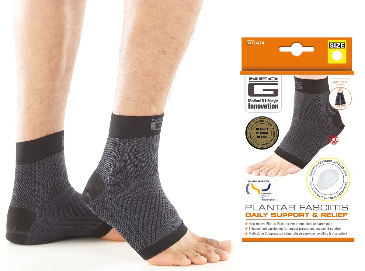 Neo G Medias de Compresión para Fascitis Plantar - Talla L - Calidad de Grado Médico, almohadilla de silicona. Ayuda a aliviar la fascitis plantar, la presión y dolor en el talón - 1 par - Unisex