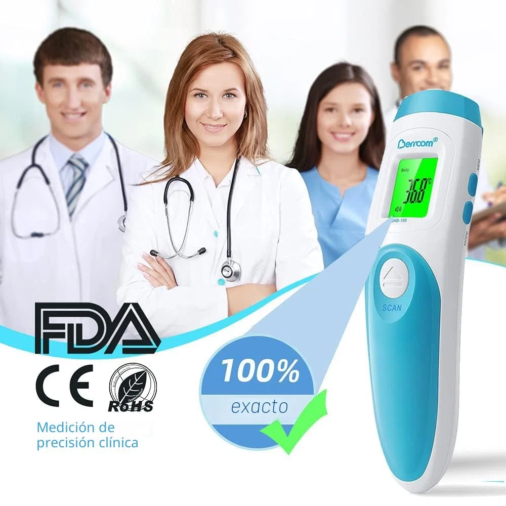 Berrcom Termómetro Digital Termómetro Frente Infrarrojo sin Contacto Termómetro Bebés, Médico Termometros pantalla Retroiluminada de Temperatura de Lectura Instantánea
