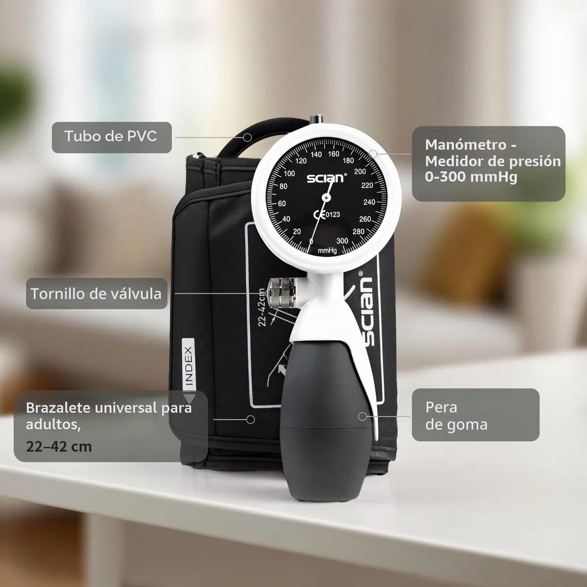 SCIAN - Tensiómetro manual de brazo aneroide con brazalete europeo (22-42 cm), incluye bolsa de transporte para enfermeras, médicos y personas mayores