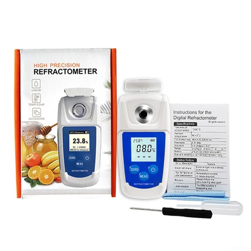 Medidor digital de azúcar con rango de 0-32% y 0-55%, probador de azúcar de alimentos impermeable con compensación automática para uso en la industria de alimentos y bebidas (0-55%)