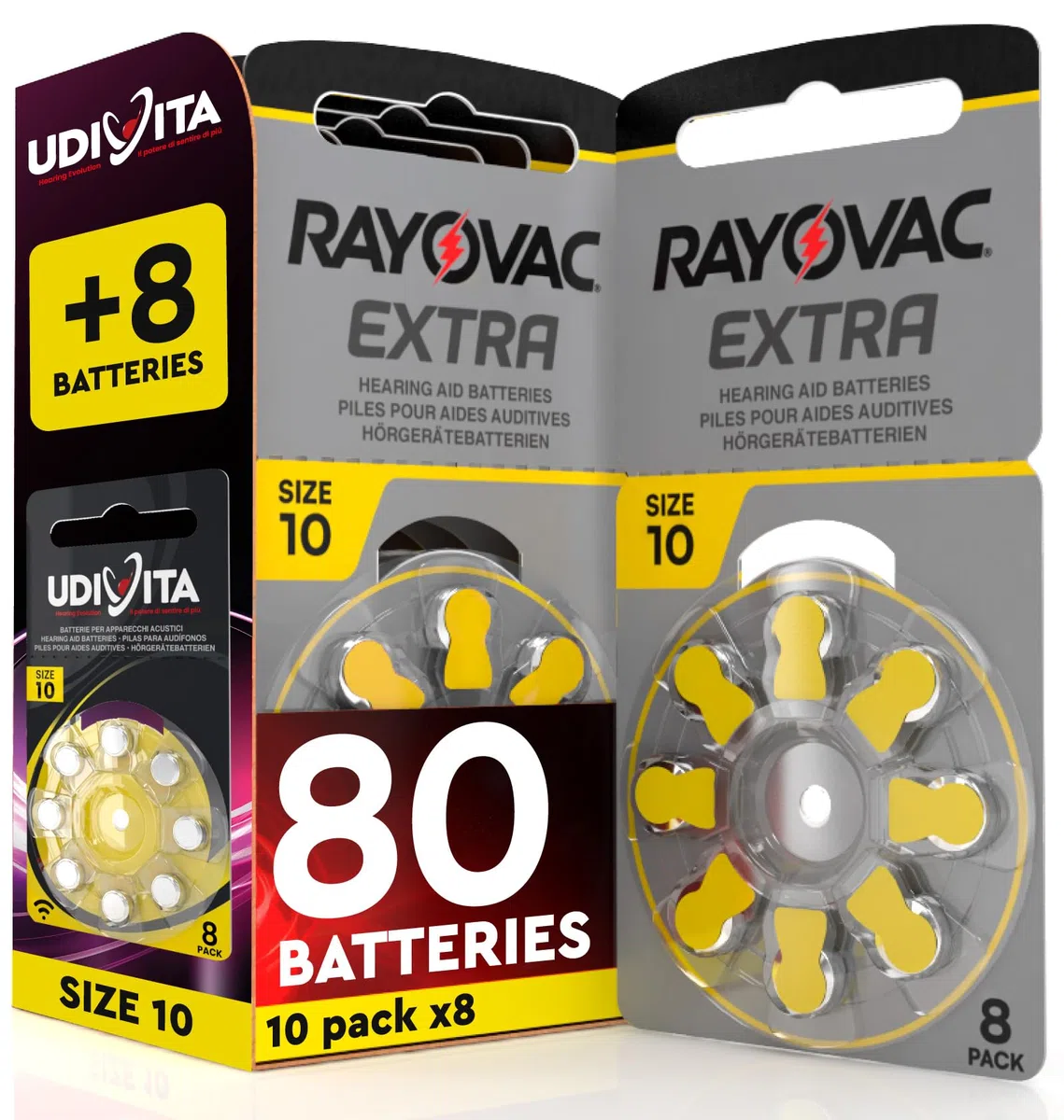 80 Pilas para audífonos Rayovac Extra Medida 10 – 10 blísteres de 8 Pilas