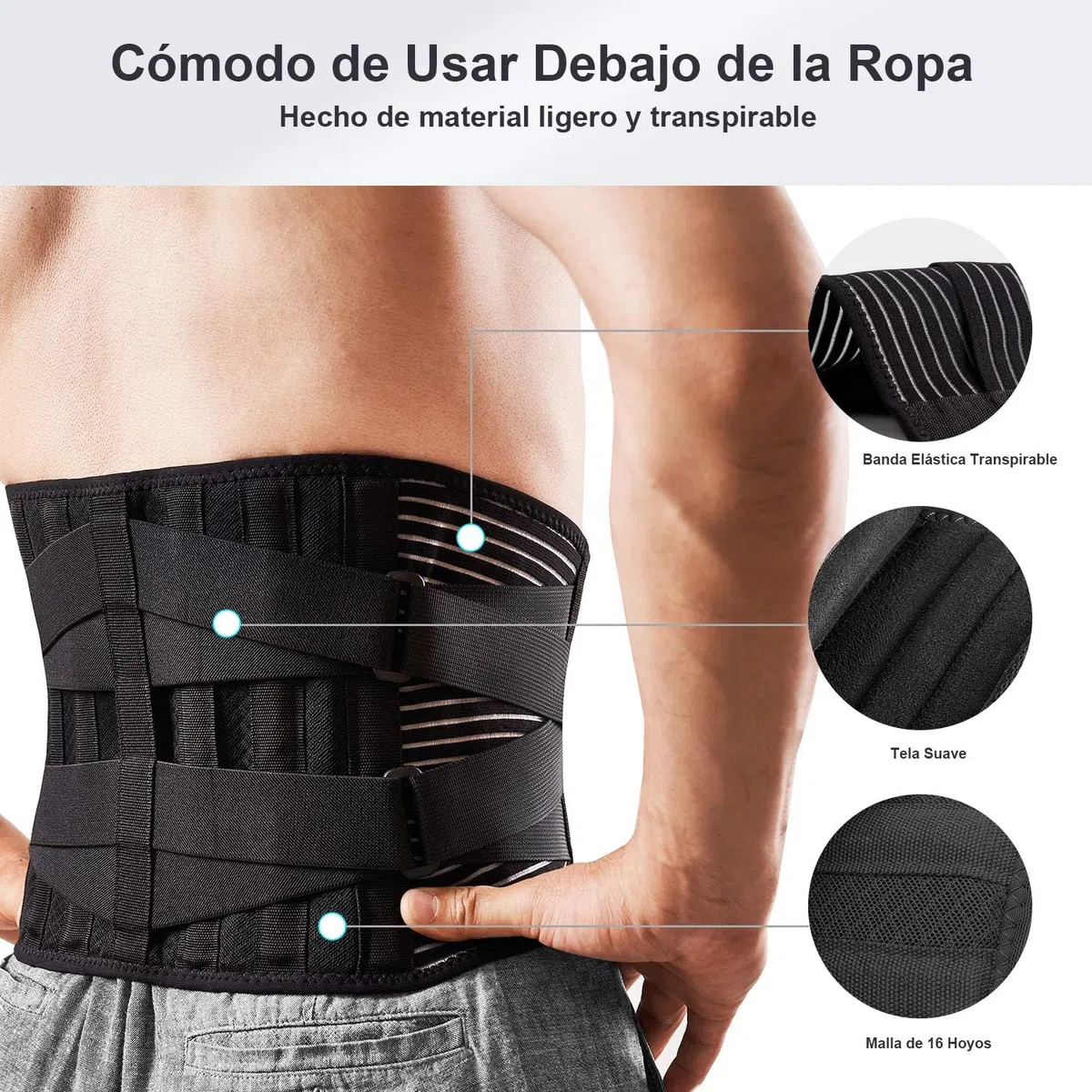 Freetoo Ceinture de soutien lombaire, ceinture de pression réglable à double couche, légère et respirante pour la protection au travail, douleurs dorsales (mise à jour L)