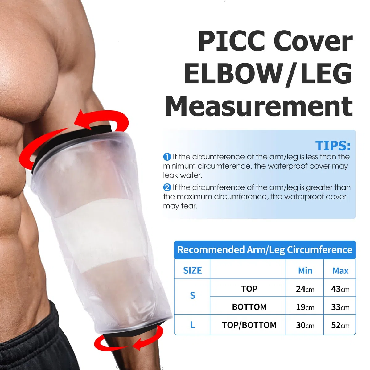 Protector PICC Brazo, Protector Escayola Brazo Niño, Adulto, Escayola, Para De Manga del Codo del Brazo y piernas, Adecuado para brazos con mayor circunferencia del brazo,y piernas,Talla L