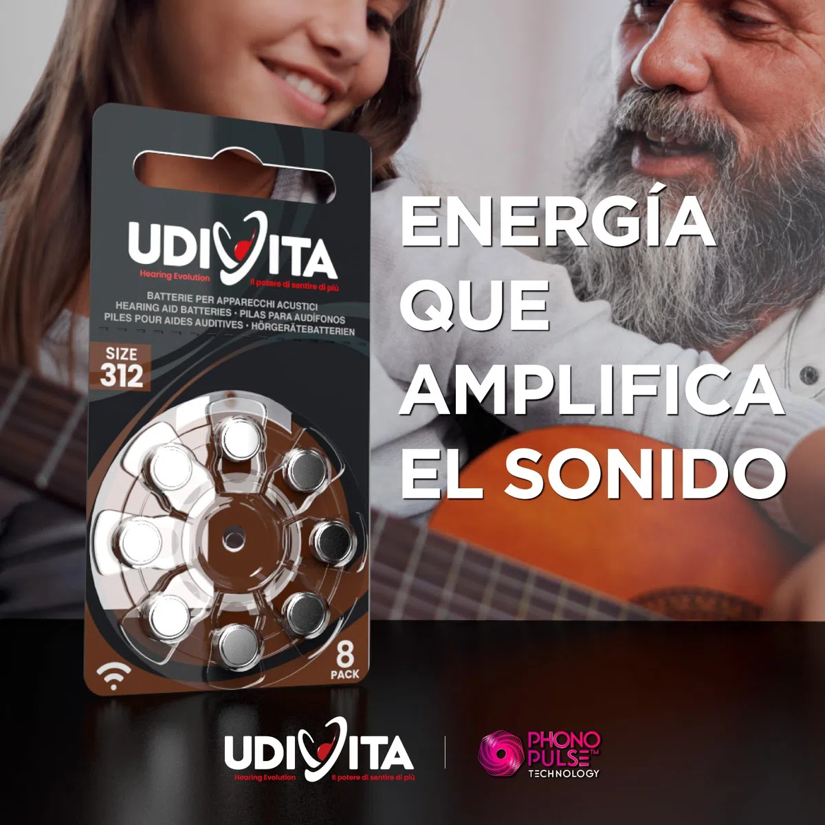 80 Pilas para Audífonos Tamaño 312 Udivita PR41 (Marrón) Zinc-Aire Hearing Evolution Tecnología Phono Pulse - 10 Blísteres de 8 Pilas