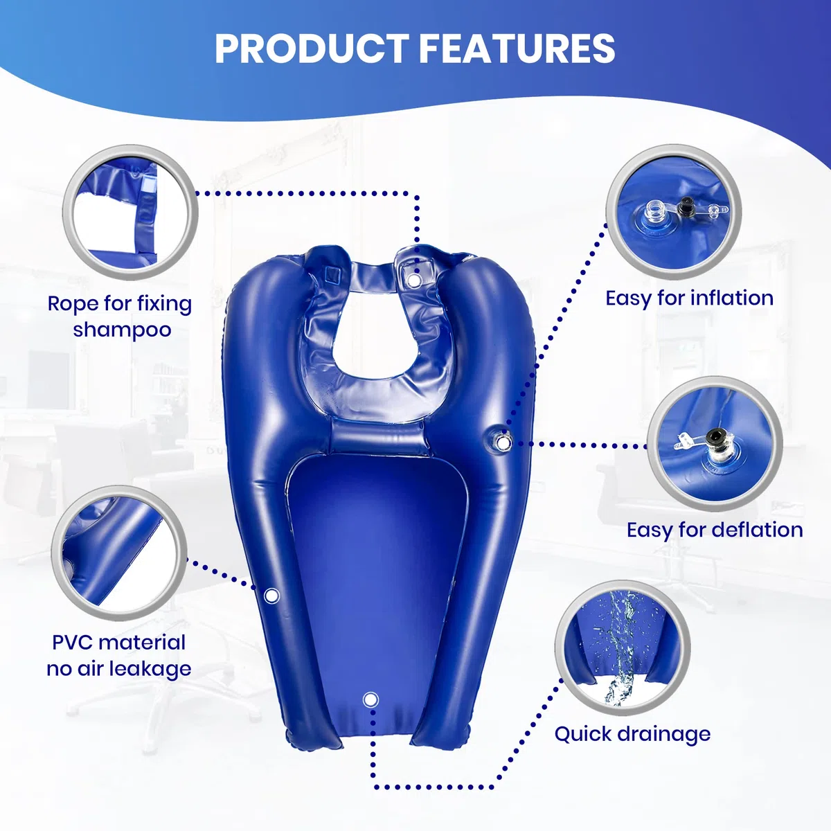 Lavacabezas Portatil para Casa - Silla o Cama - Profesional - Peluquería - Lavabo Portatil Hinchable para Ancianos, Embarazadas, Niños, Heridos y Discapacitados - Ducha de Emergencia, Azul
