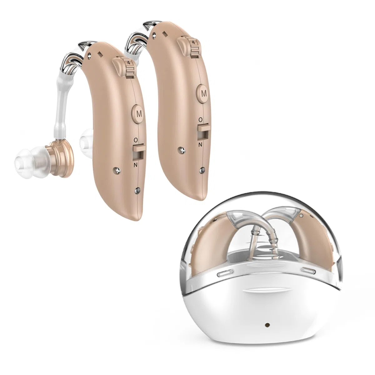 Amplificador de Sonido Recargable, Amplificador Auditivo BTE, Estuche Portátil Carga Rápida, 2 Unidades Intercambiables Válidas para Ambas Orejas, Manual en Español, Larga Duración 60 Horas