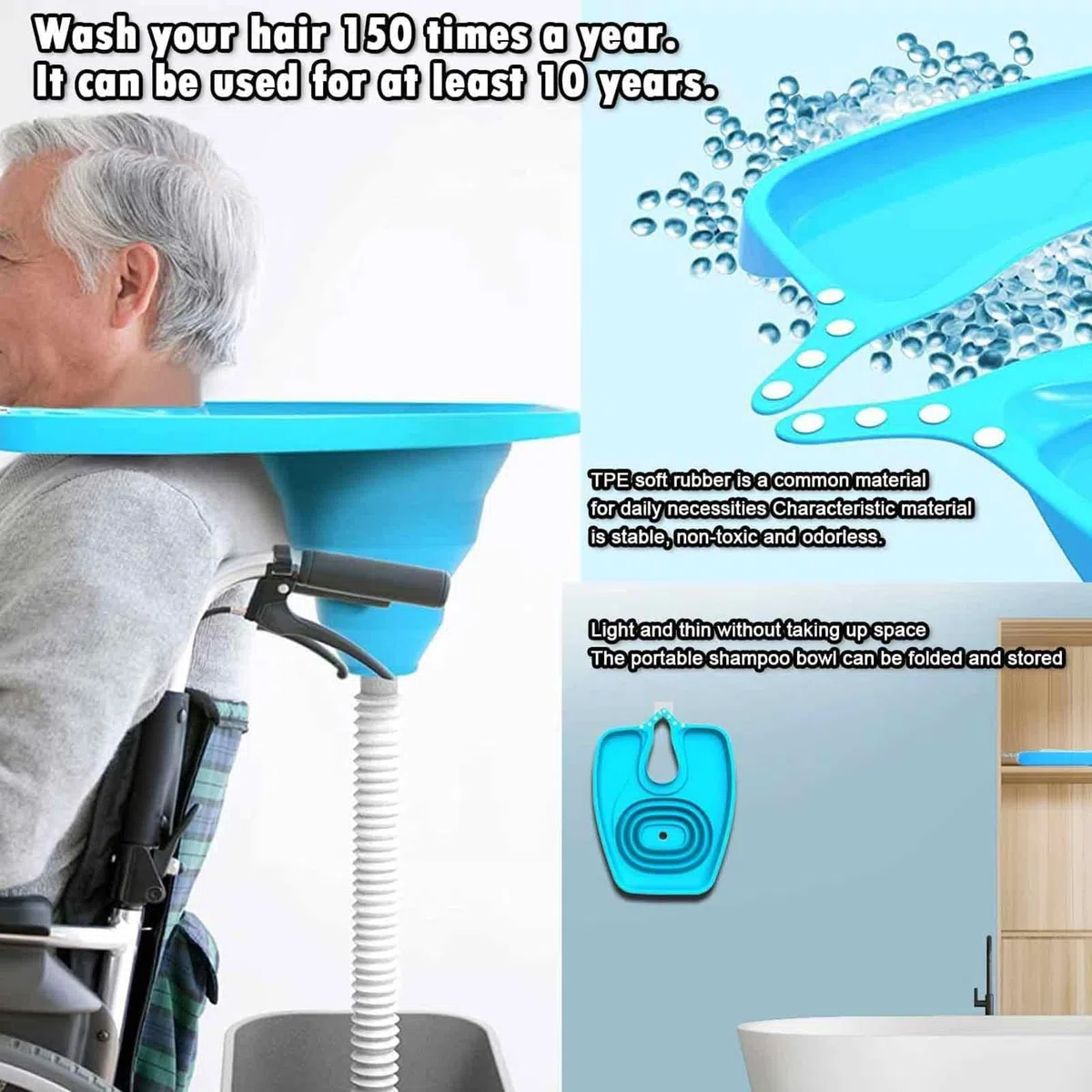 lavacabezas portatil para postrados en cama,Lavado de pelo en la cama plegable lavabo de champú,Salón móvil con tubo de drenaje, para personas mayores con discapacidad Embarazo Paciente