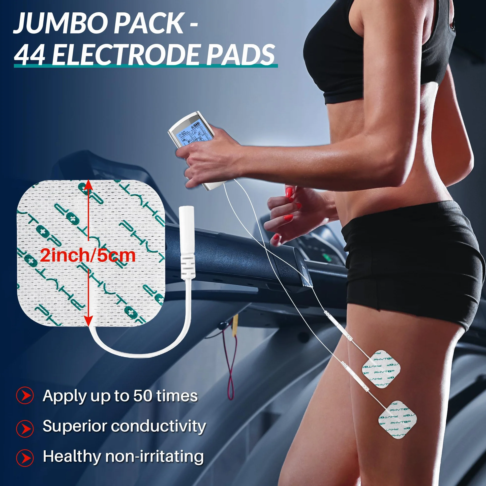 Parches Electrodos Electroestimulador 44 piezas autoadhesivos y duraderos, Parches Tens Electrodos cuadrados para unidades TENS EMS y estimuladores musculares