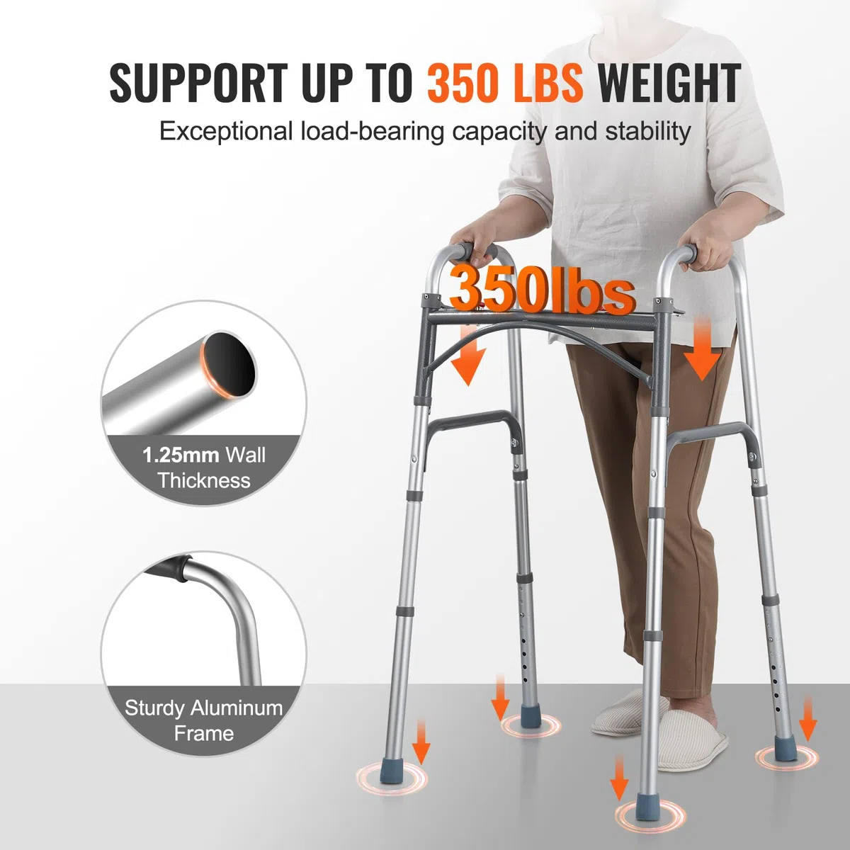 VEVOR Andador Plegable Capacidad de Carga 158 kg Andador de Ayuda para Movilidad de Aluminio Altura Ajustable de 8 Niveles 820-1000 mm Manijas Duraderas para Personas Mayores, Discapacitadas
