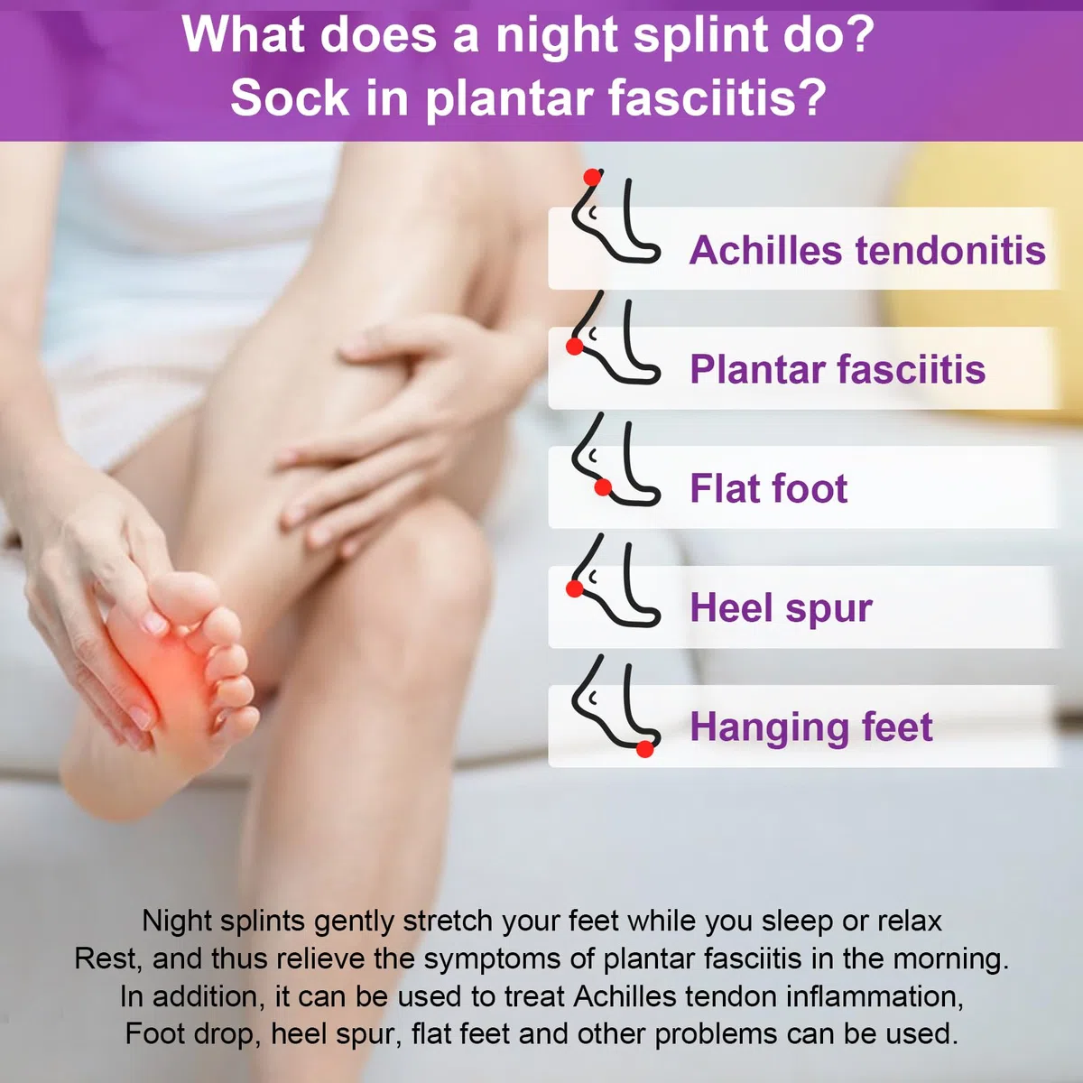 Férula Nocturna Fascitis Plantar Brazalete de Noche Ajustable Transpirable Ferula Fascitis Plantar con Bola de Masaje Puntiaguda para Pies Planos Tendinitis de Aquiles
