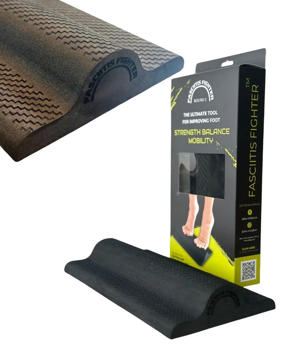 Fasciitis Fighter Redondo 2 - Herramienta para aliviar la fascitis plantar y el dolor de talón, fortalecimiento y estiramiento de pies y arco para pantorrilla y arco apretados. Espuma EVA de alta