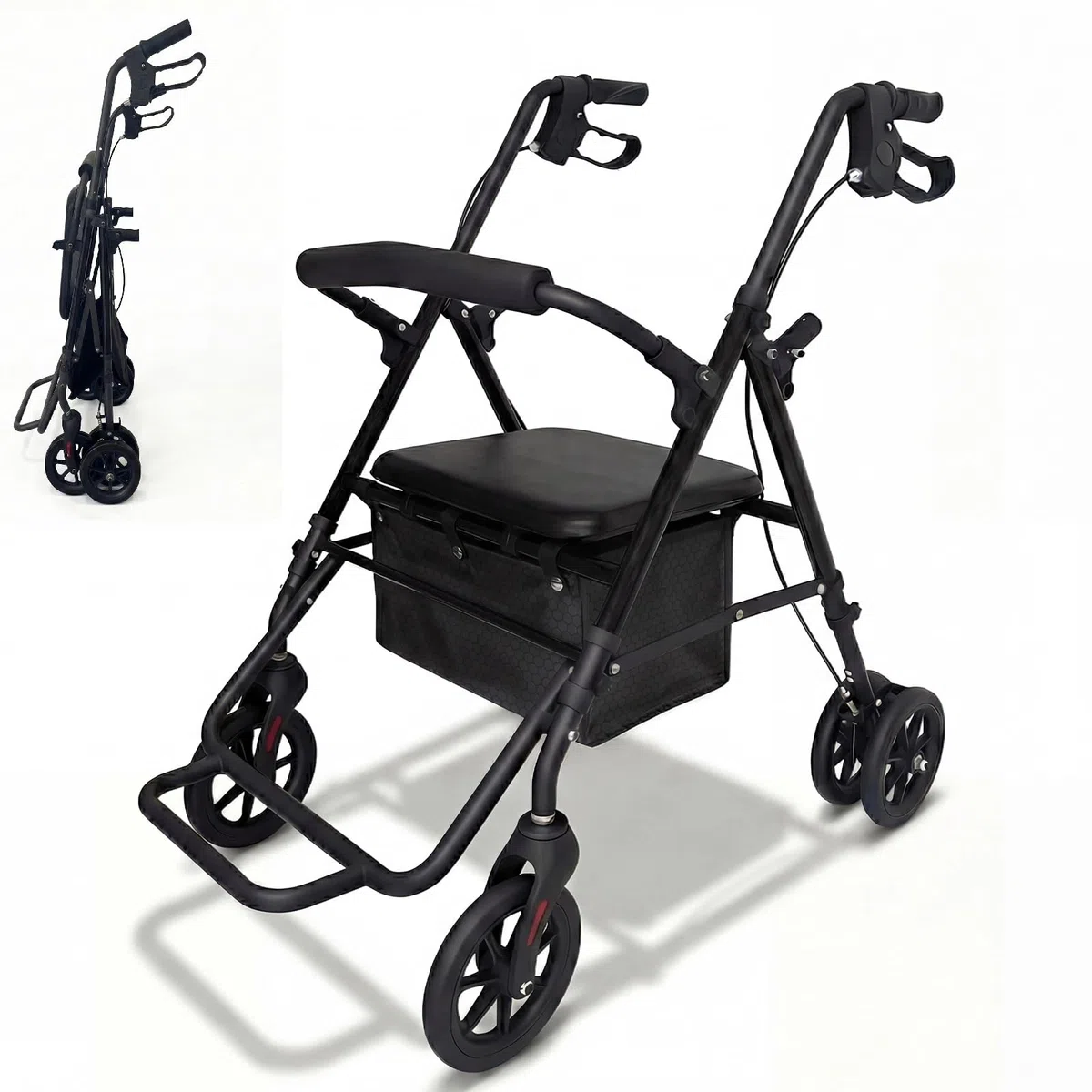 Andador plegable y ligero con sit andadores para apartamentos para personas mayores, plegable con neumáticos suaves, andador para todo terreno, carrito y silla de ruedas