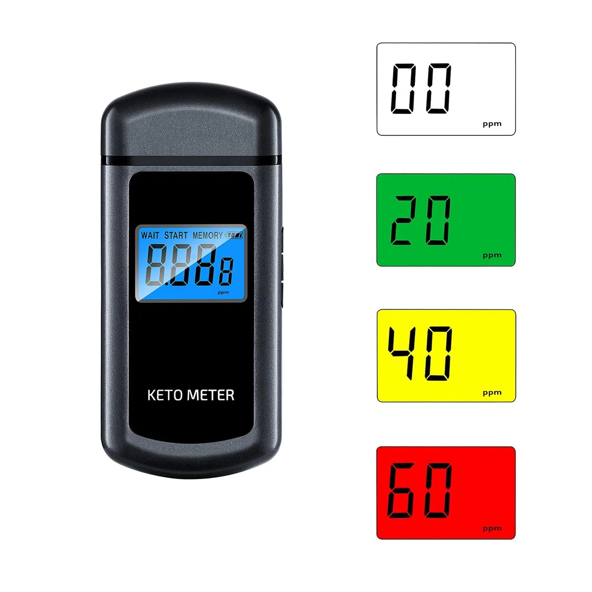 Medidor de cetonas para respirar cetonas, medidor de aliento profesional de cetosis, portátil, recargable, con 10 boquillas intercambiables para pruebas de cetosis (negro)