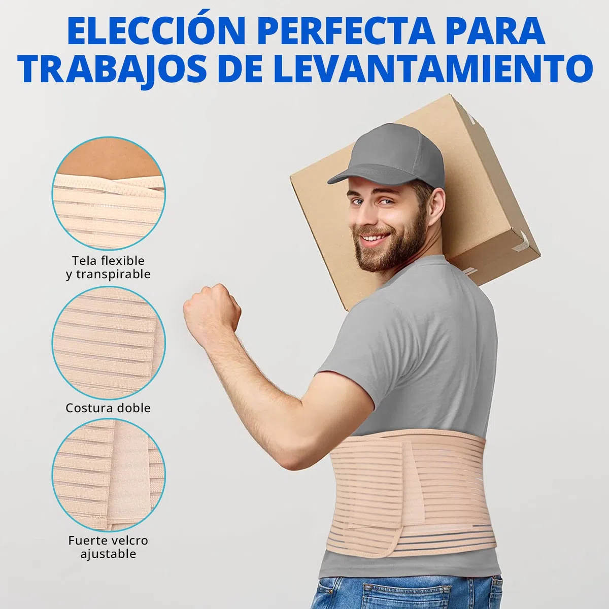 Channo Faja Lumbar Hombre y Mujer: Soporte de Espalda Columna y Alivio Dolor para Lesiones Trabajo Carga de Peso - Cinturón para Lumbares con Velcro Ajuste Doble y Varillas (Pack de 1 Vison XL)