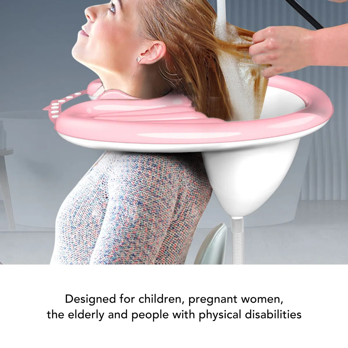 KIMISS Cuenco Inflable para champú - Fregadero Portátil para Lavar el Cabello con Manguera de Drenaje Desmontable para el Cuidado del Cabello en la Cama - Fácil de Usar, Liviano e Ideal para