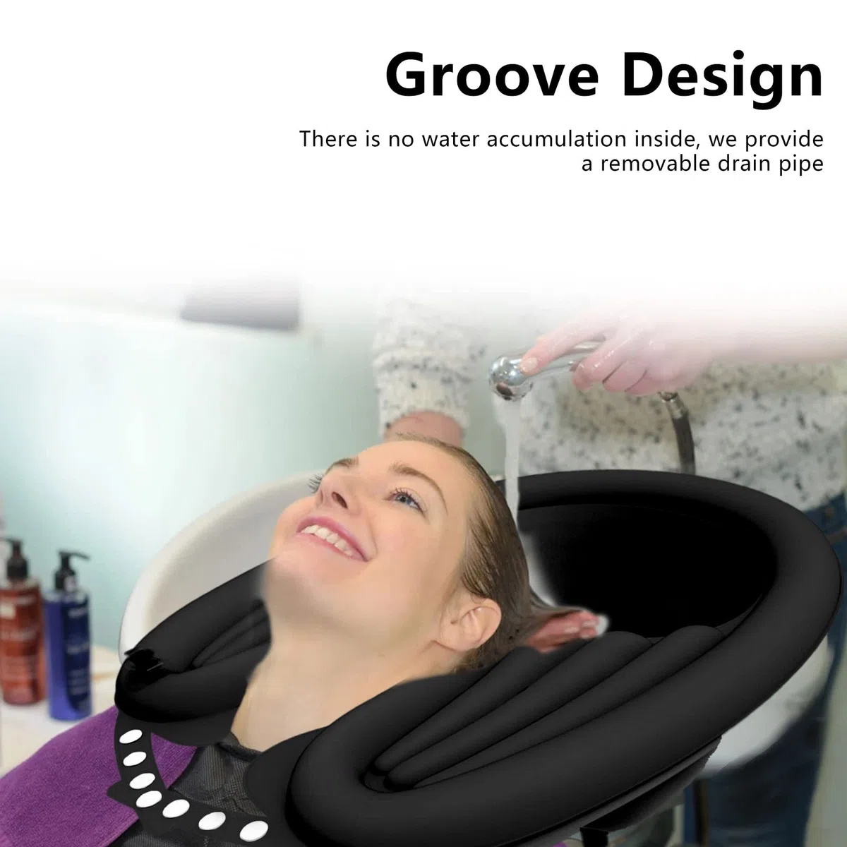 CDIYTOOL Lavabo inflable portátil para champú, lavabos plegables de PVC para lavarlos con discapacidad, mujeres embarazadas, niños y personas mayores en la cama y en casa (color negro), 1artículo