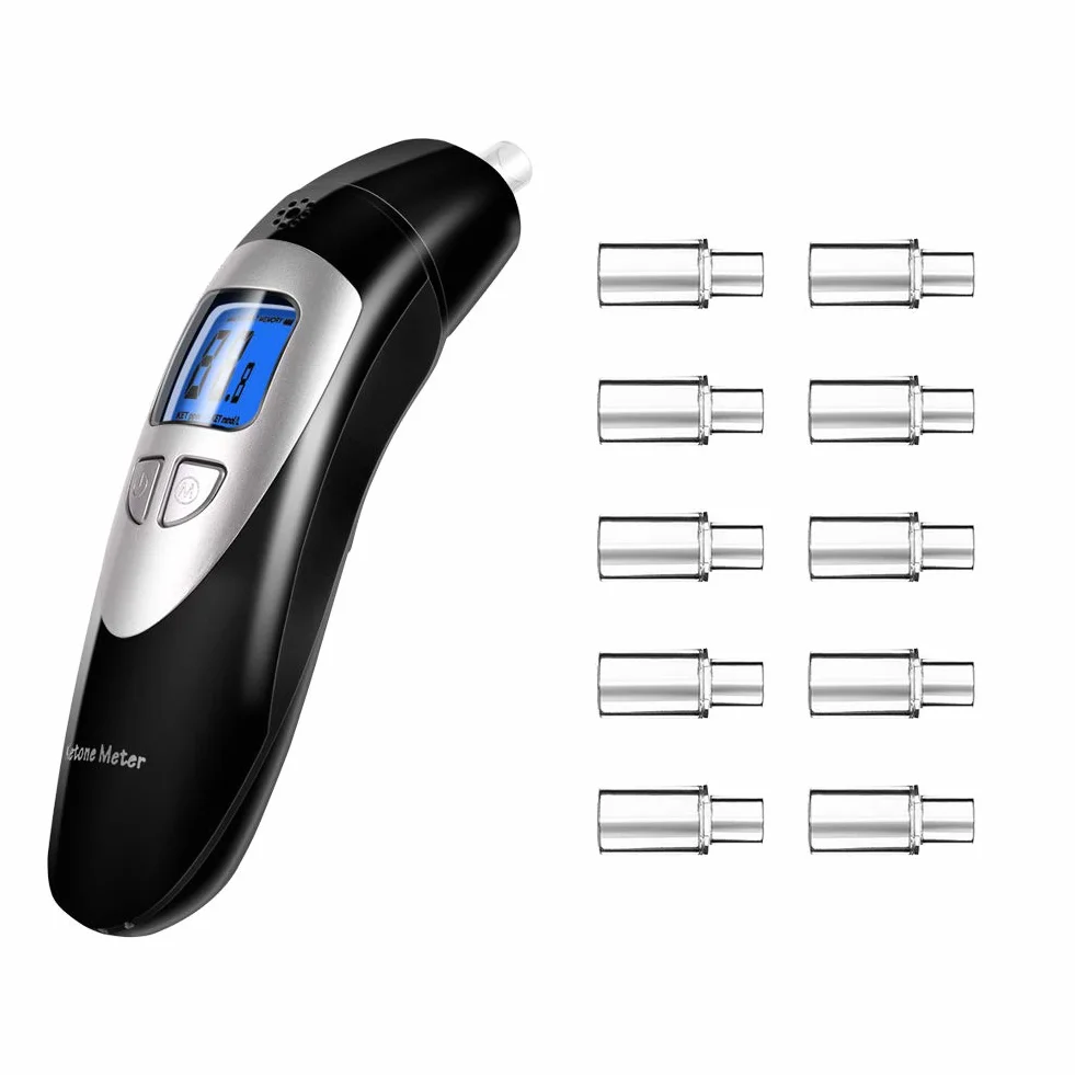 Ketone Breath Analyzer Professional Grade Ketosis Status con 10 Boquillas (negro)
