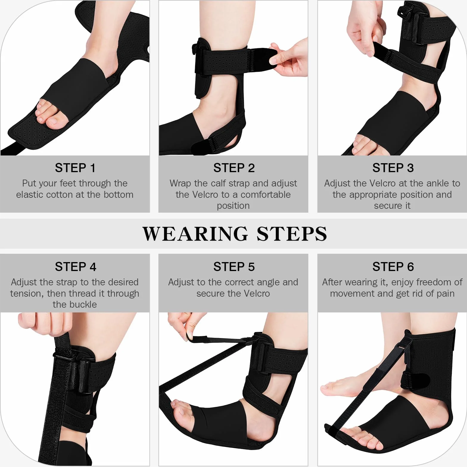 Versión mejorada férula nocturna para fascitis plantar ajustable transpirable con soporte para talón y tendón de Aquiles adecuada para caída del pie espolón calcáneo dolor nocturno talla única negro