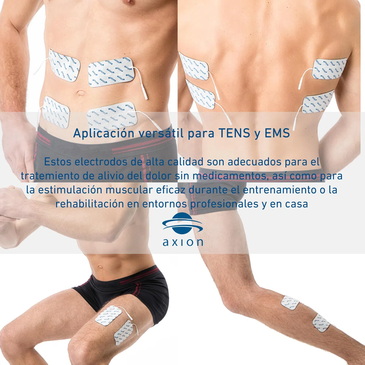 16 electrodos axion de 10x5 cm | Parches de recambio para electroestimulador TENS y/o EMS reusables y autoadhesivos con conector pin de 2 mm