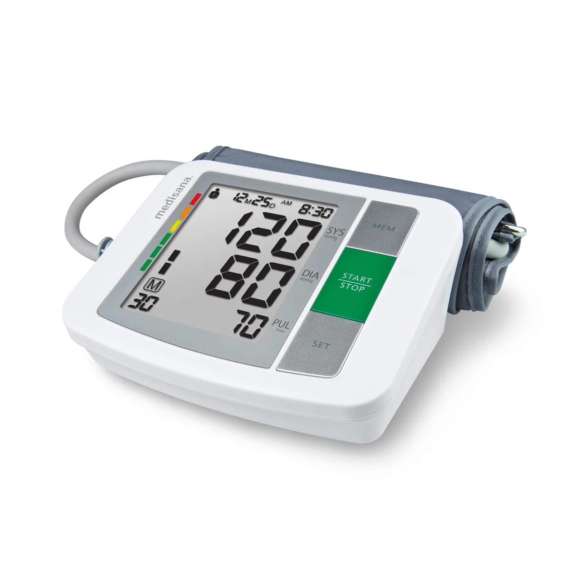 Medisana BU 510 Tensiómetro de brazo, medición precisa de la presión arterial y el pulso con función de memoria, escala de semáforo, indicación de latidos irregulares, Color Gris, Blanco