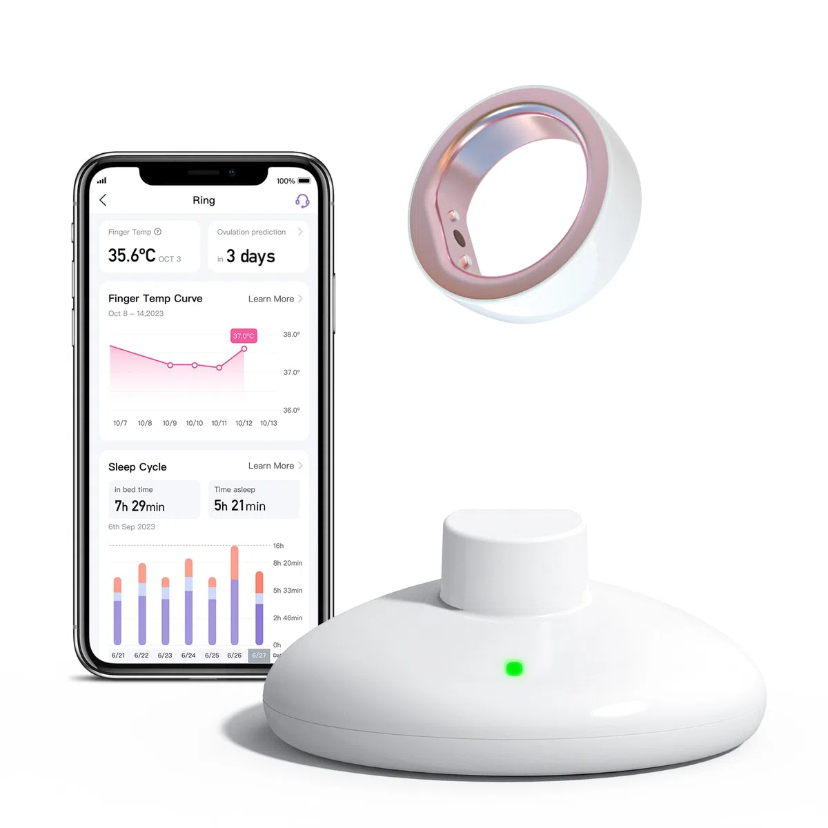 Femometer Anillo Inteligente Seguimiento Fertilidad Ovulación Sensor Temperatura Sincronización Automática Talla 9