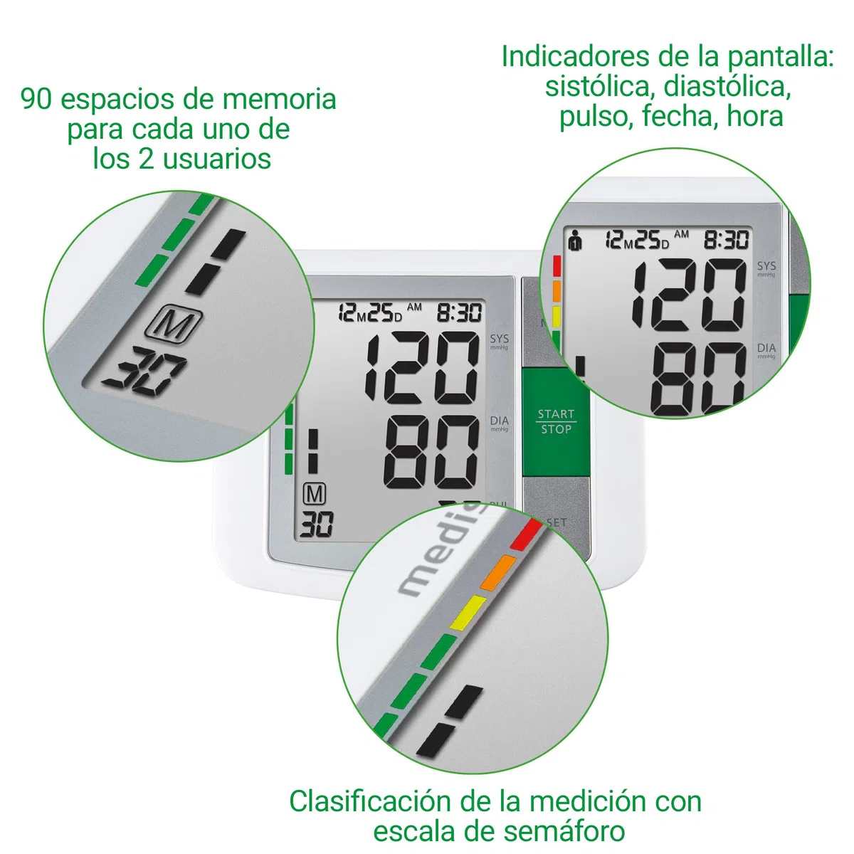 Medisana BU 510 Tensiómetro de brazo, medición precisa de la presión arterial y el pulso con función de memoria, escala de semáforo, indicación de latidos irregulares, Color Gris, Blanco