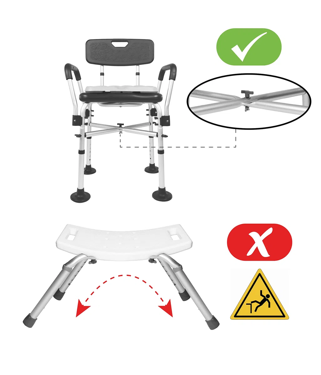 KMINA Silla Ducha Reposabrazos 150 kg Altura Regulable Cojín Espuma Montaje sin Herramientas Fabricado España Negro