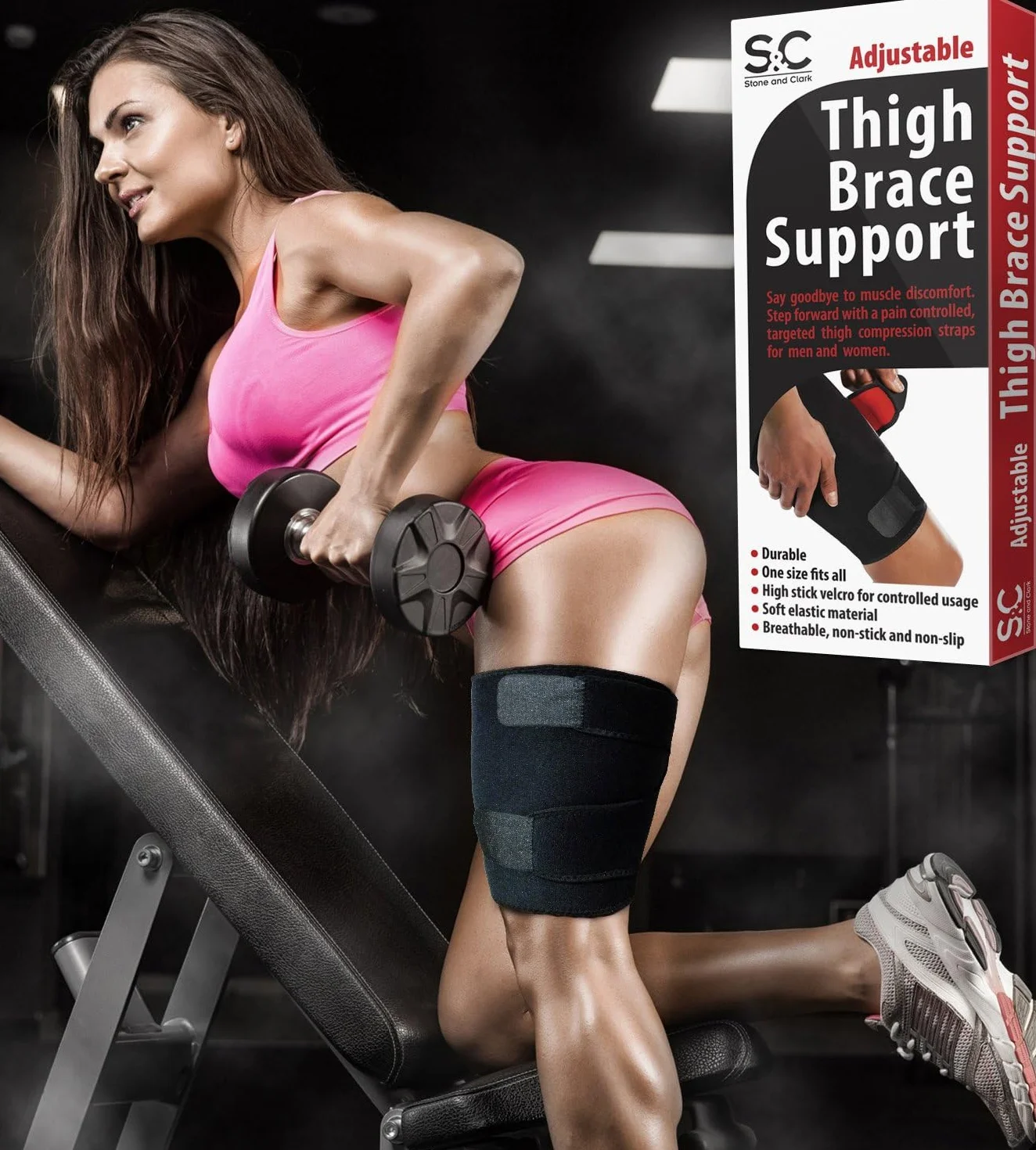 Stone and Clark Muslo ajustable ayuda del apoyo, del cuadriceps del muslo Apoyo y abrigos para hombres y mujeres