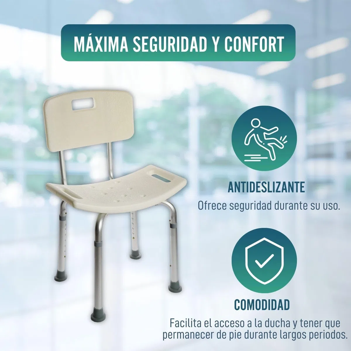 OrtoPrime Silla para Ducha Ortopédica - Taburete Baño con Respaldo - Asiento para Ducha Regulable en Altura - Silla para Ducha para Personas Mayores - Antideslizante Ducha