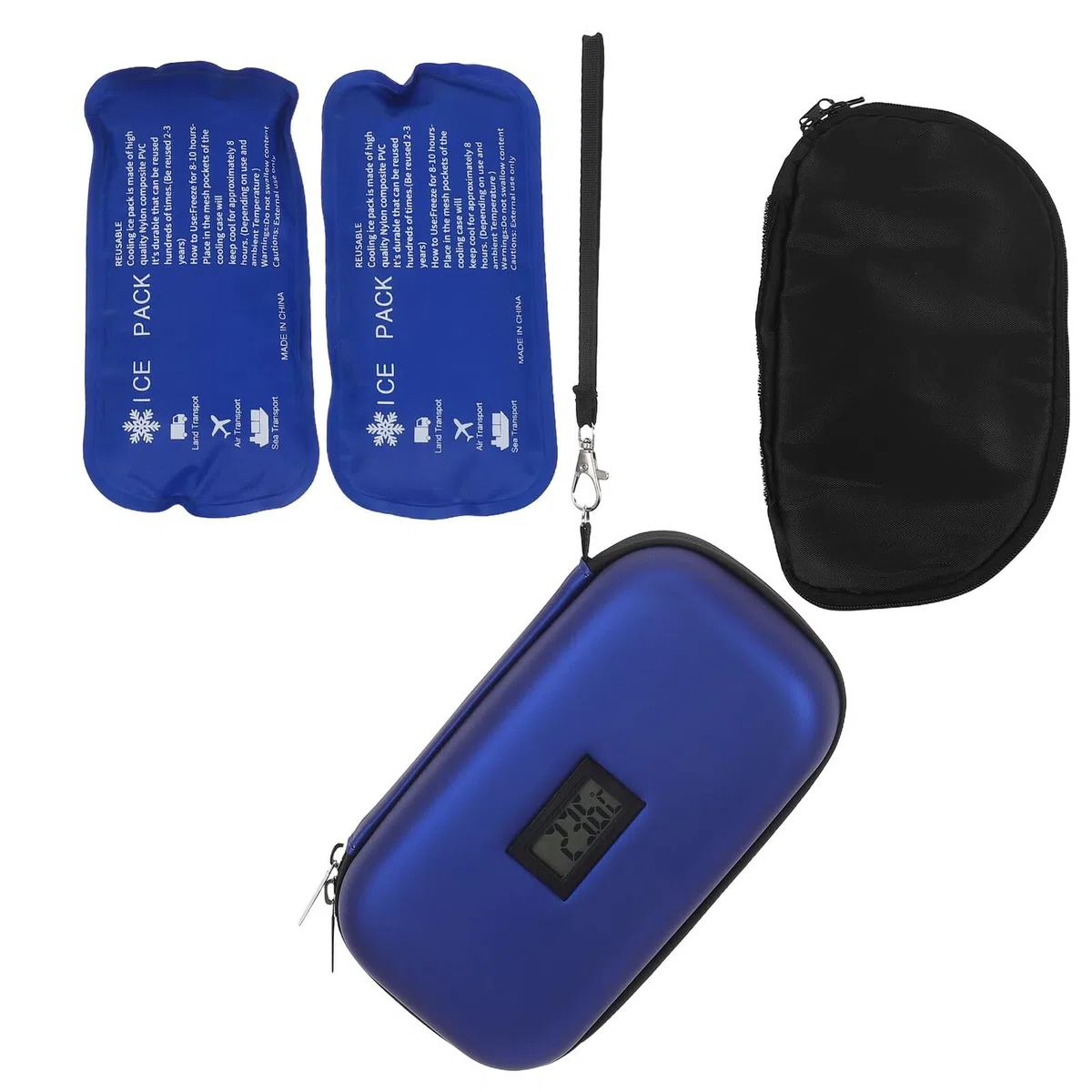 Bolsa Térmica Portátil para Insulina con Compartimentos Internos y Material Eva Resistente, Adecuado para Viaje y Almacenamiento Seguro con Paquetes de Hielo Incluidos