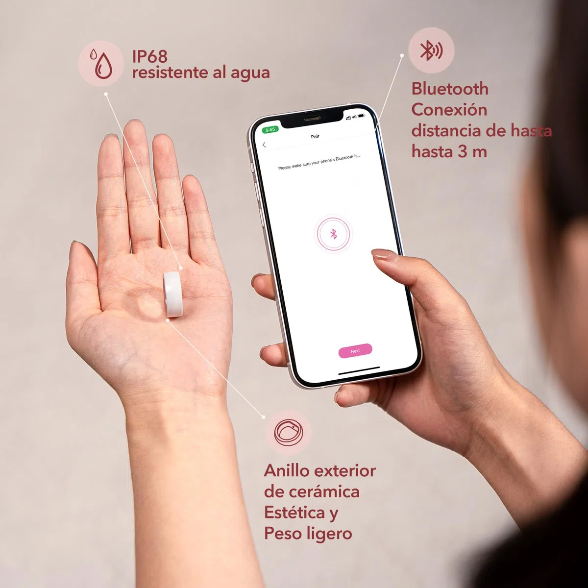 Femometer Anillo Inteligente Seguimiento Fertilidad Ovulación Sensor Temperatura Sincronización Automática Talla 8