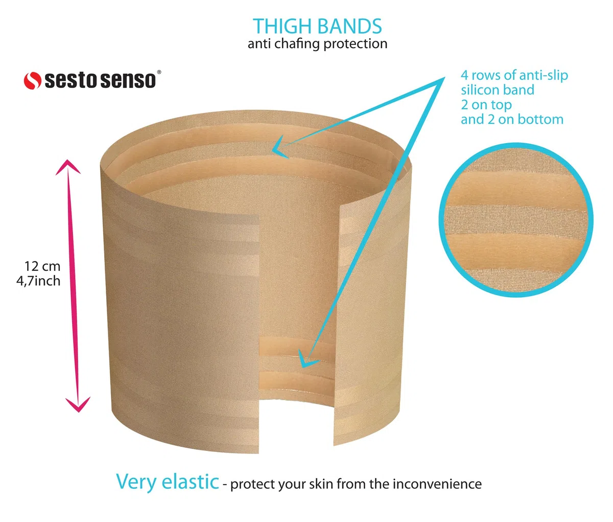 sesto senso 2 pares de bandas elásticas para el muslo, antifricción con 4 tiras de silicona