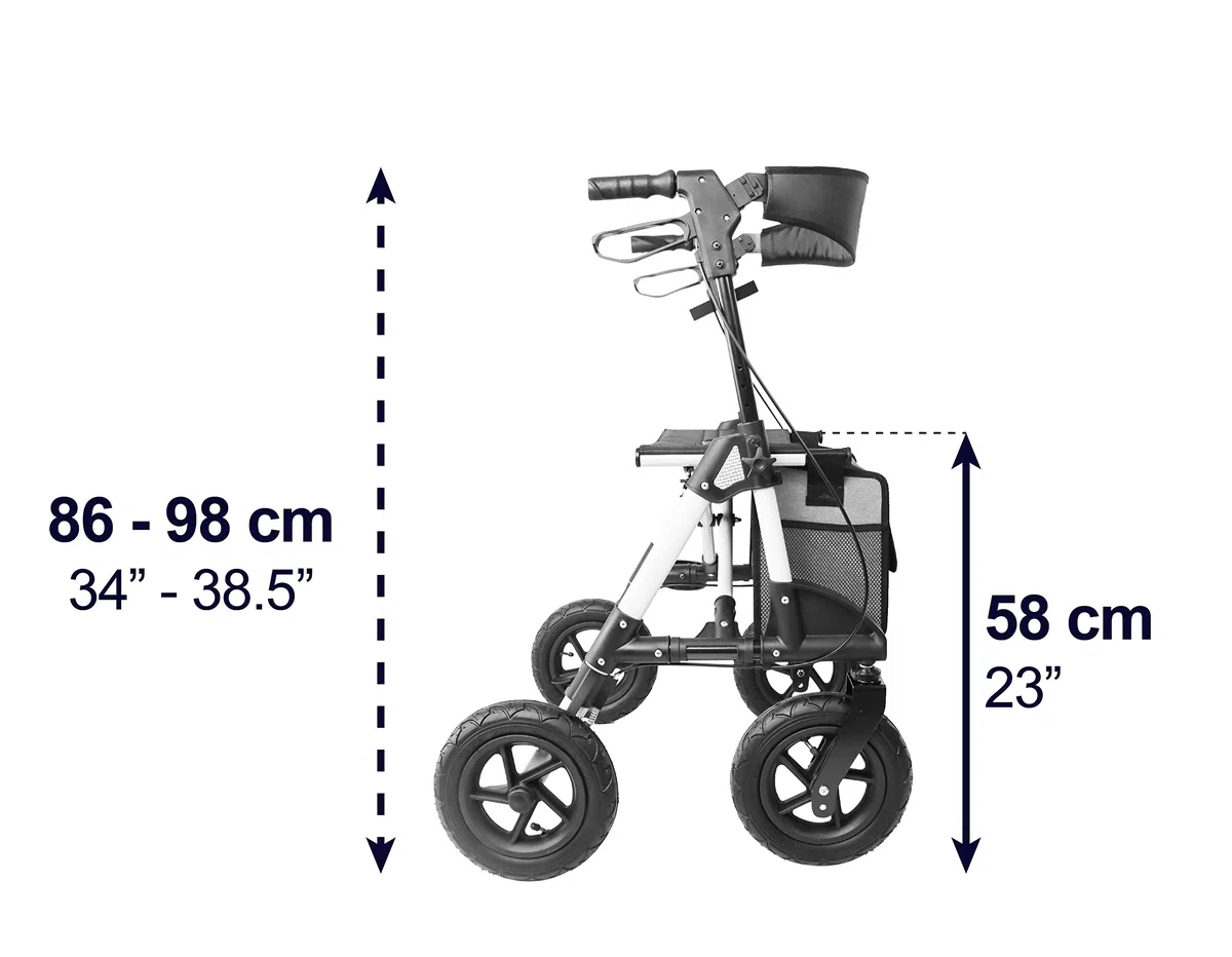 KMINA Andador para Adultos Todoterreno con Asiento y Ruedas Neumáticas para Exteriores de Aluminio