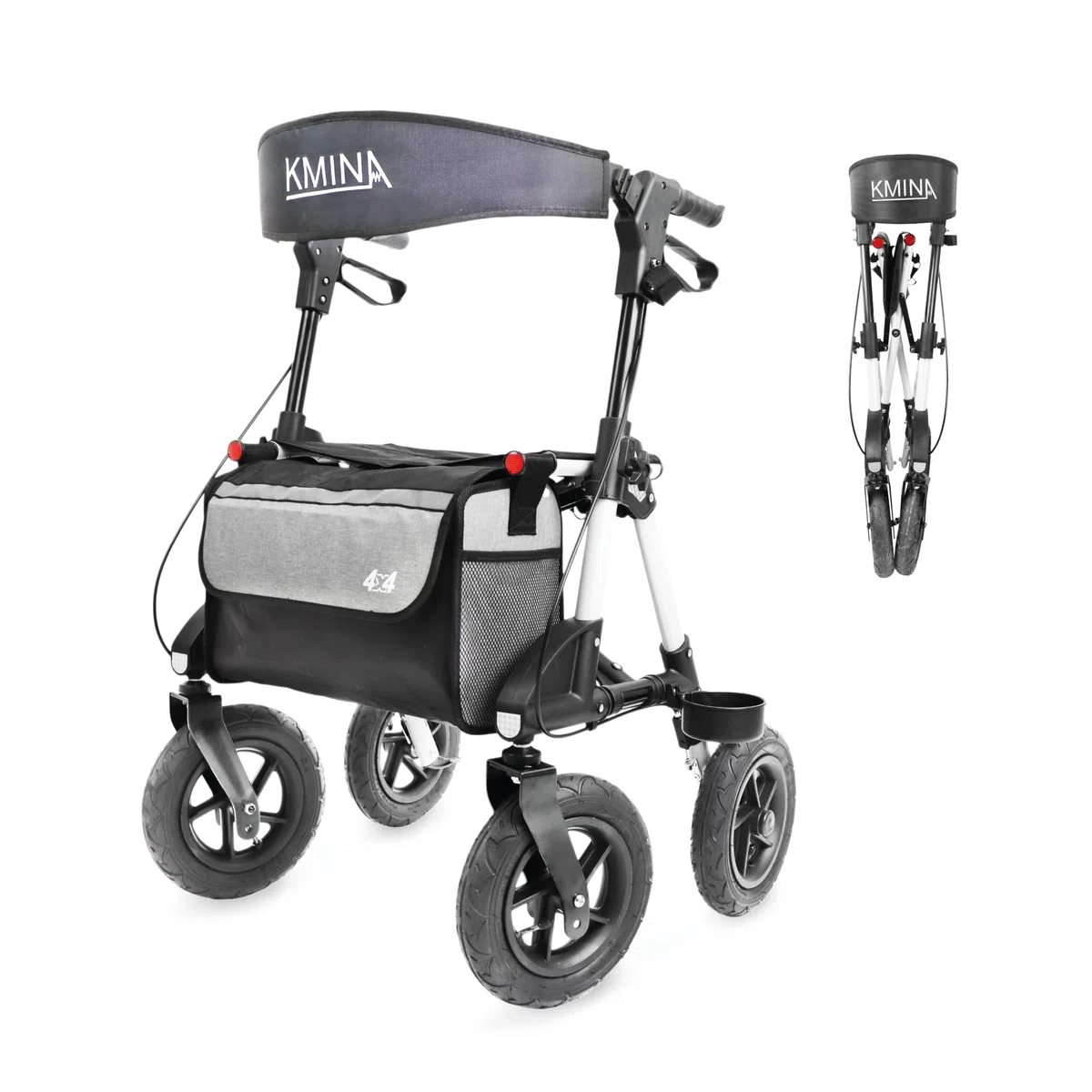 KMINA Andador para Adultos Todoterreno con Asiento y Ruedas Neumáticas para Exteriores de Aluminio