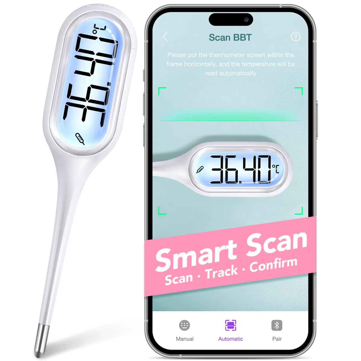 Easy@Home Termómetro Digital Corporal de 2 Modos: Monitor de la Temperatura Basal y Oral | Medidor Preciso para la Fertilidad de Mujeres y Fiebre Rápido en 12 Segundos