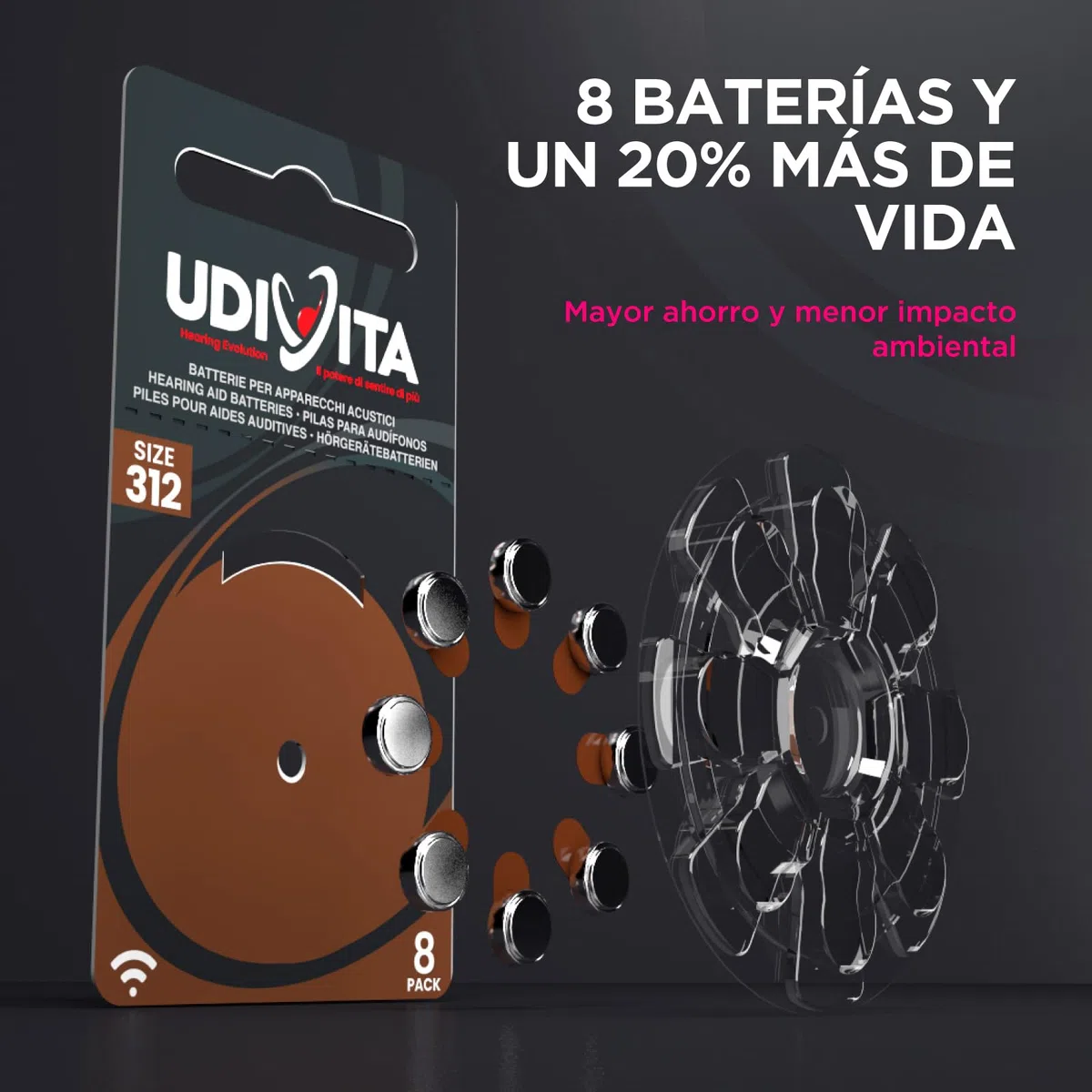 80 Pilas para Audífonos Tamaño 312 Udivita PR41 (Marrón) Zinc-Aire Hearing Evolution Tecnología Phono Pulse - 10 Blísteres de 8 Pilas