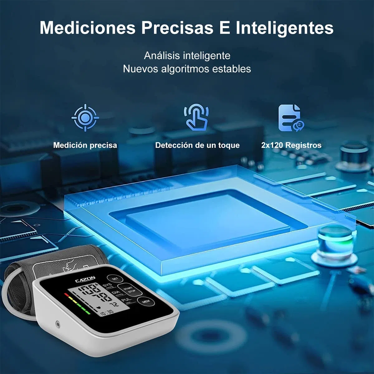 CAZON Tensiómetro de Brazo, Monitor de presiónarterial para uso doméstico. Detector electrónico defrecuencia cardiaca con brazalete 22-40cm,2X120memoria (Negro)