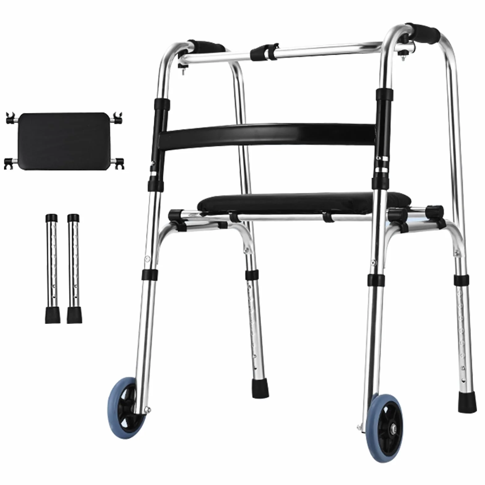 Andador plegable con ruedas, marco de pasamanos, andador plegable ligero para ancianos, altura ajustable de 8 niveles para personas mayores, rueda delantera, hasta 390 libras