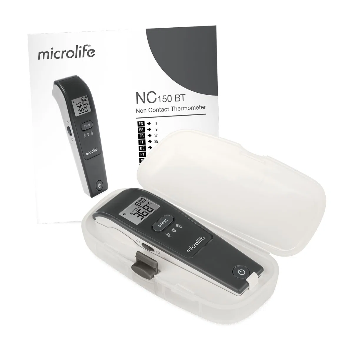 Microlife - Termómetro frontal sin contacto NC 150 BT - Conectado Bluetooth, Validado Clínicamente, Alarma de fiebre, Guía luminosa, 3 modos Cuerpo/Objeto/Ambiente