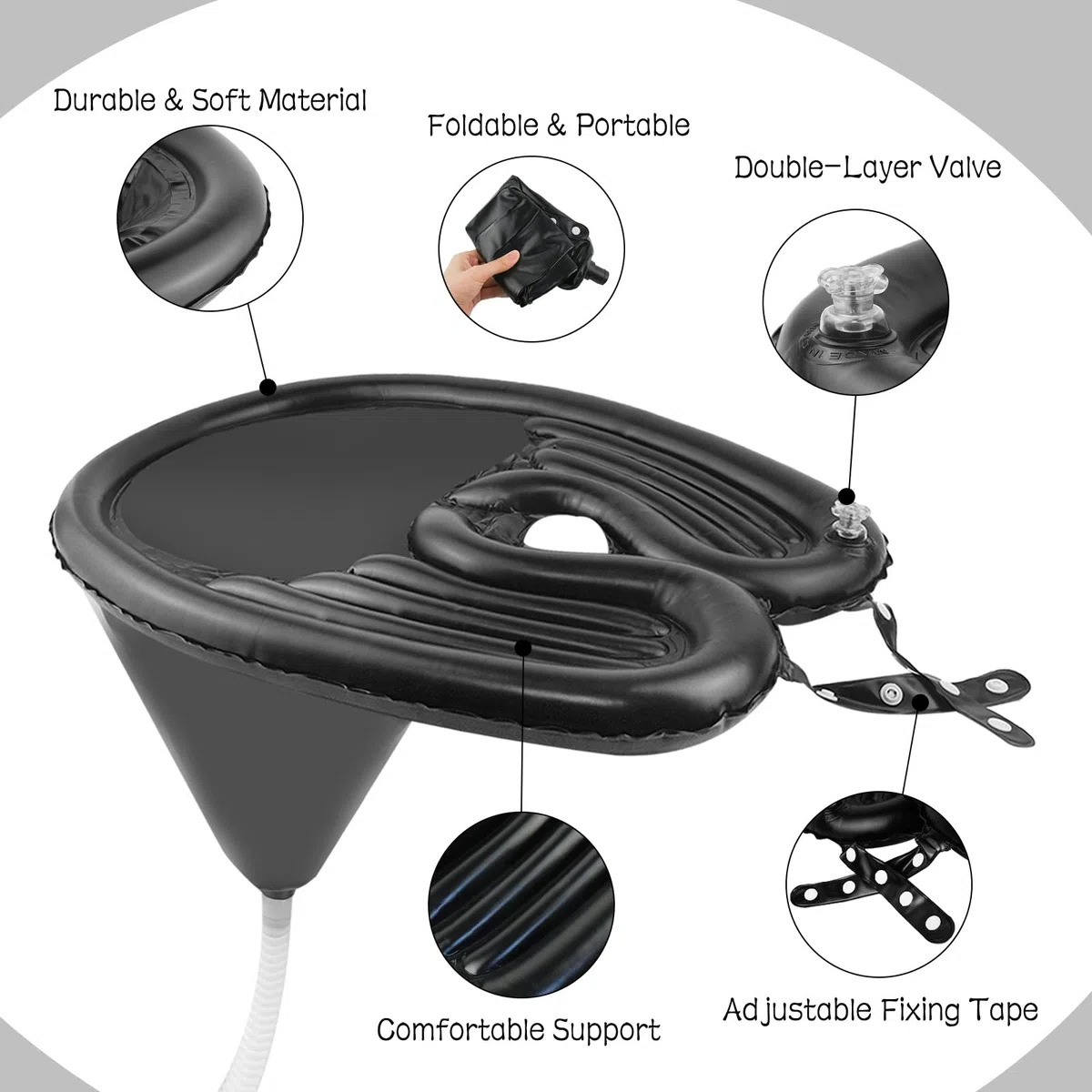 Lavabo inflable, AolKee lavacabezas portatil para casa, champú para discapacitados, ancianos, mujeres embarazadas, con bomba de aire, tubo inflable, pegatinas de mantenimiento de pvc, negro