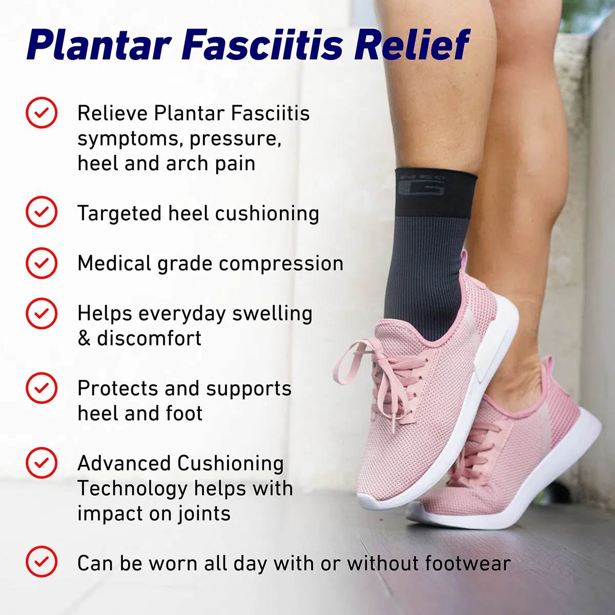 Neo G Medias de Compresión para Fascitis Plantar - Talla L - Calidad de Grado Médico, almohadilla de silicona. Ayuda a aliviar la fascitis plantar, la presión y dolor en el talón - 1 par - Unisex