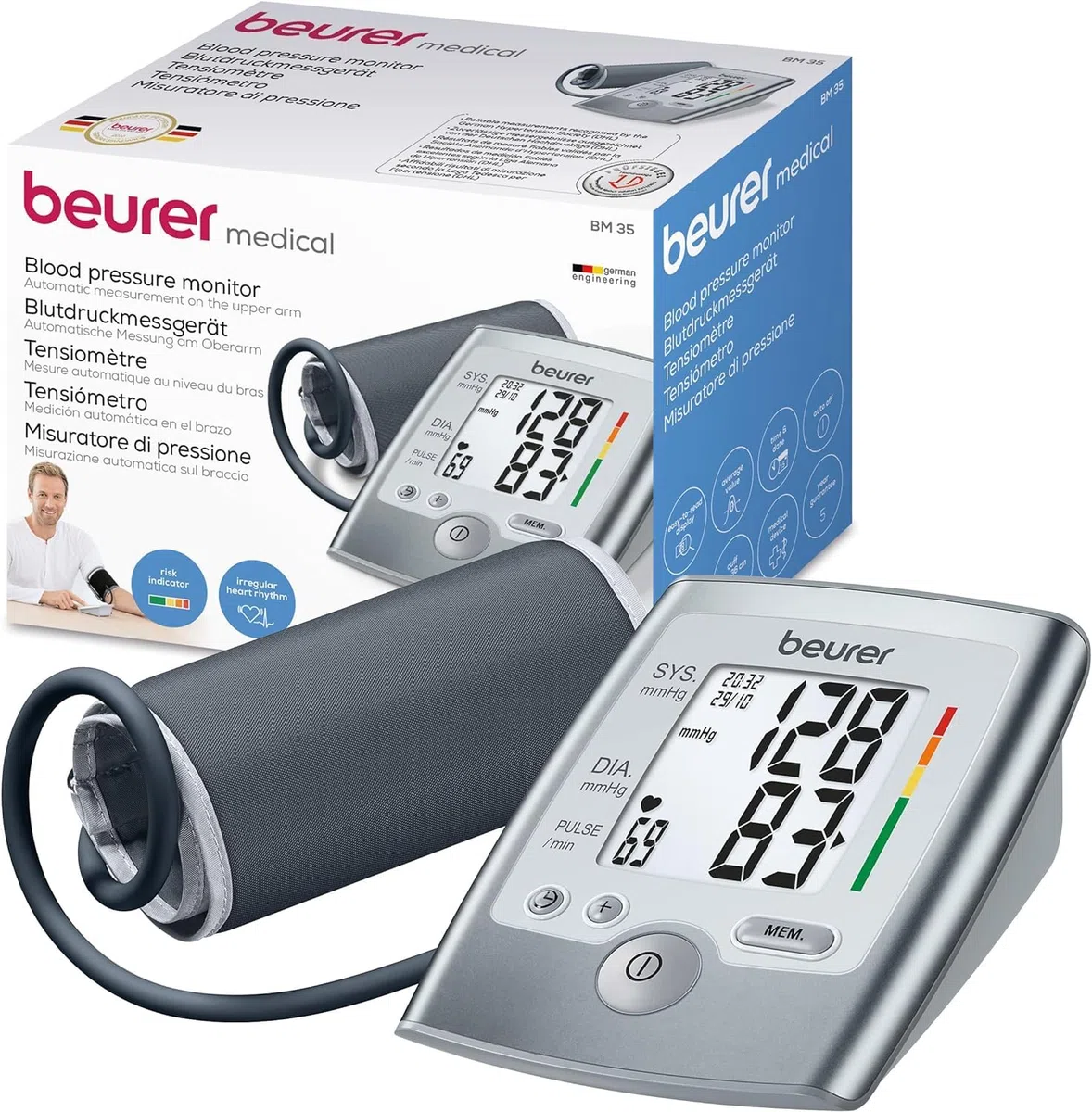 Beurer BM 35 Tensiómetro de brazo con indicador de riesgo y detección de arritmias, para circunferencias de brazo de 22-36 cm, mensaje en caso de errores de aplicación