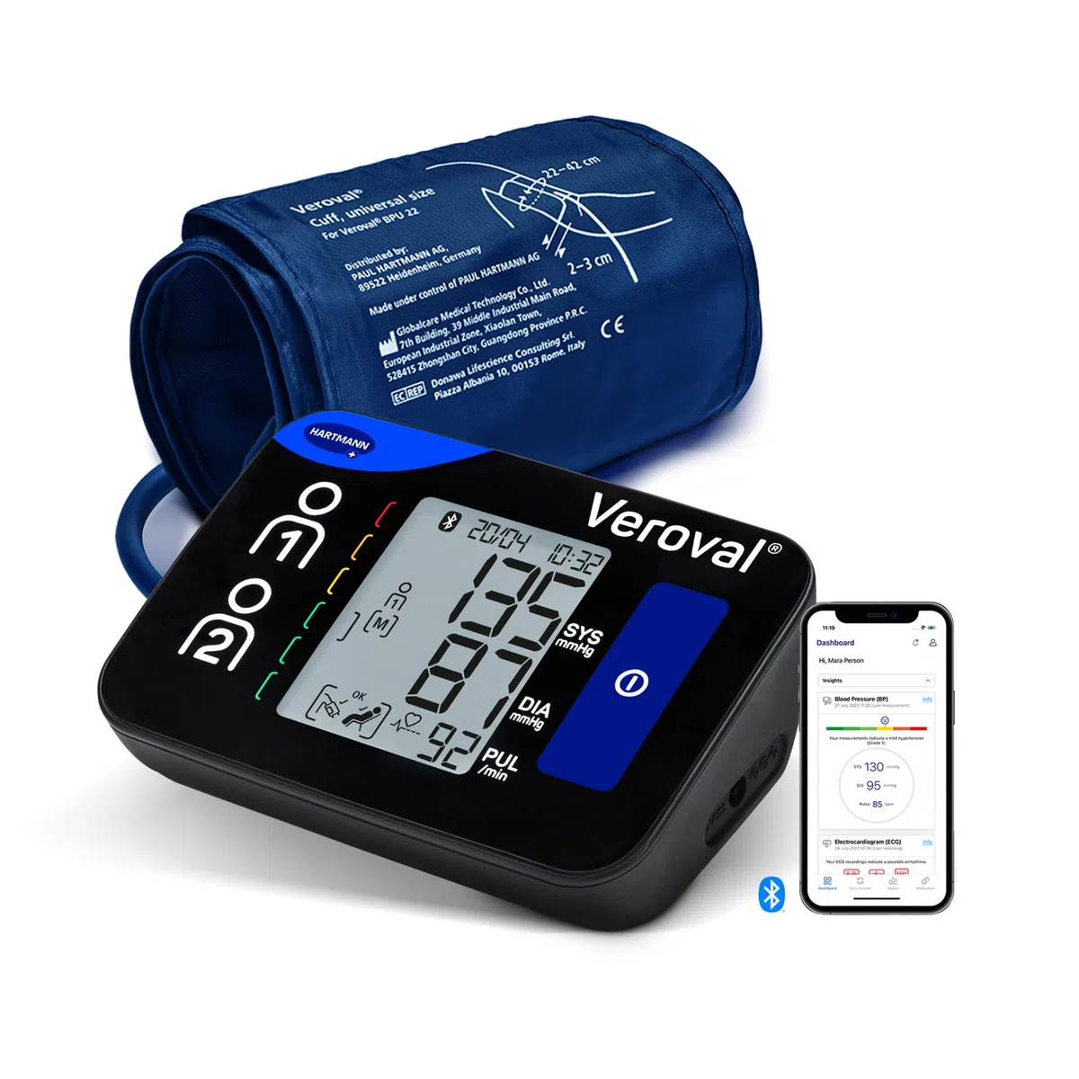 VEROVAL Compact +, Tensiómetro de Brazo Digital, Aparato para Medir la Tensión Arterial, Triple Medición Atutomática, Rápido y Preciso, Ergonómico, 200 Lecturas, Talla Universal (22-42cm)