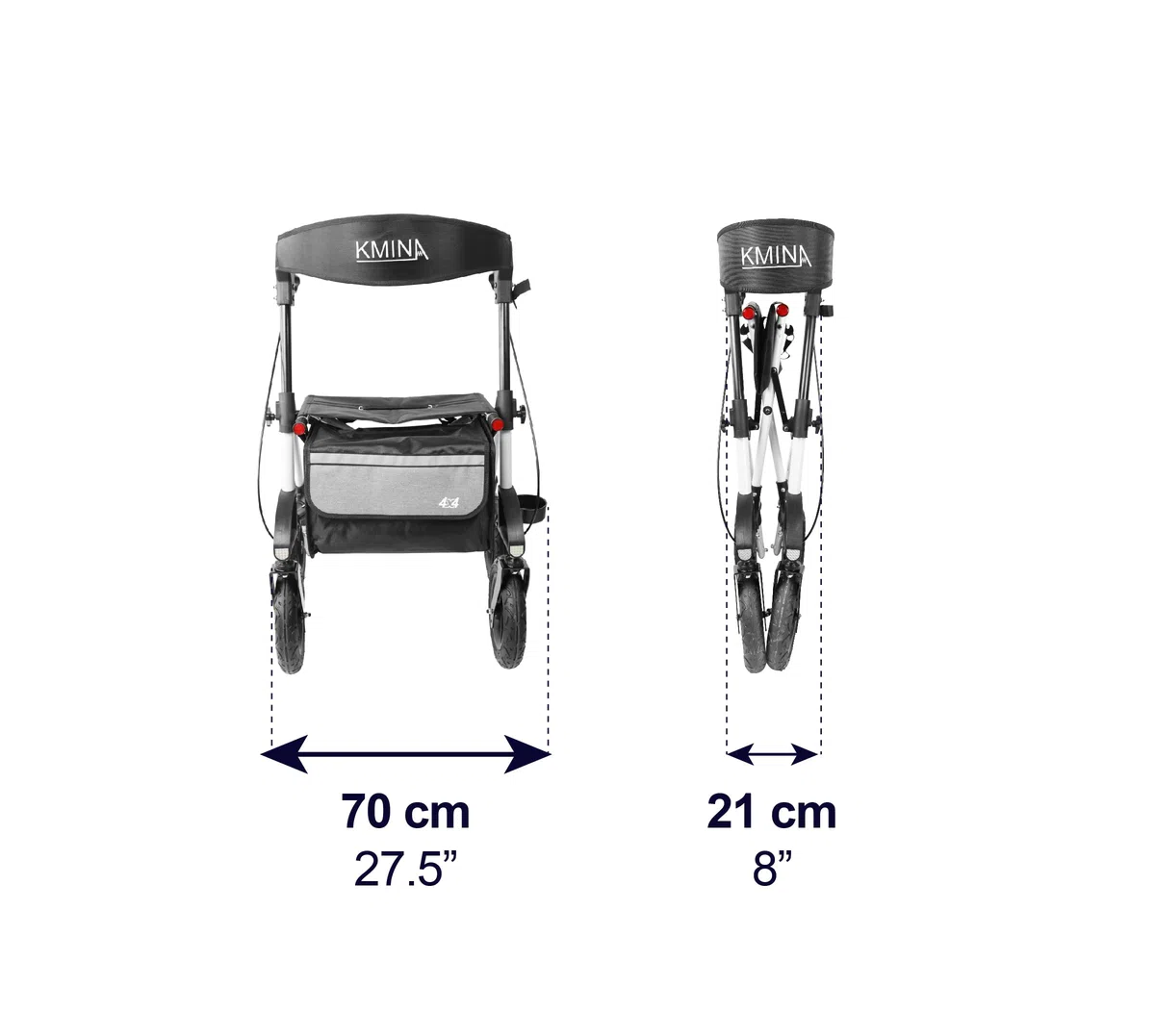 KMINA Andador para Adultos Todoterreno con Asiento y Ruedas Neumáticas para Exteriores de Aluminio