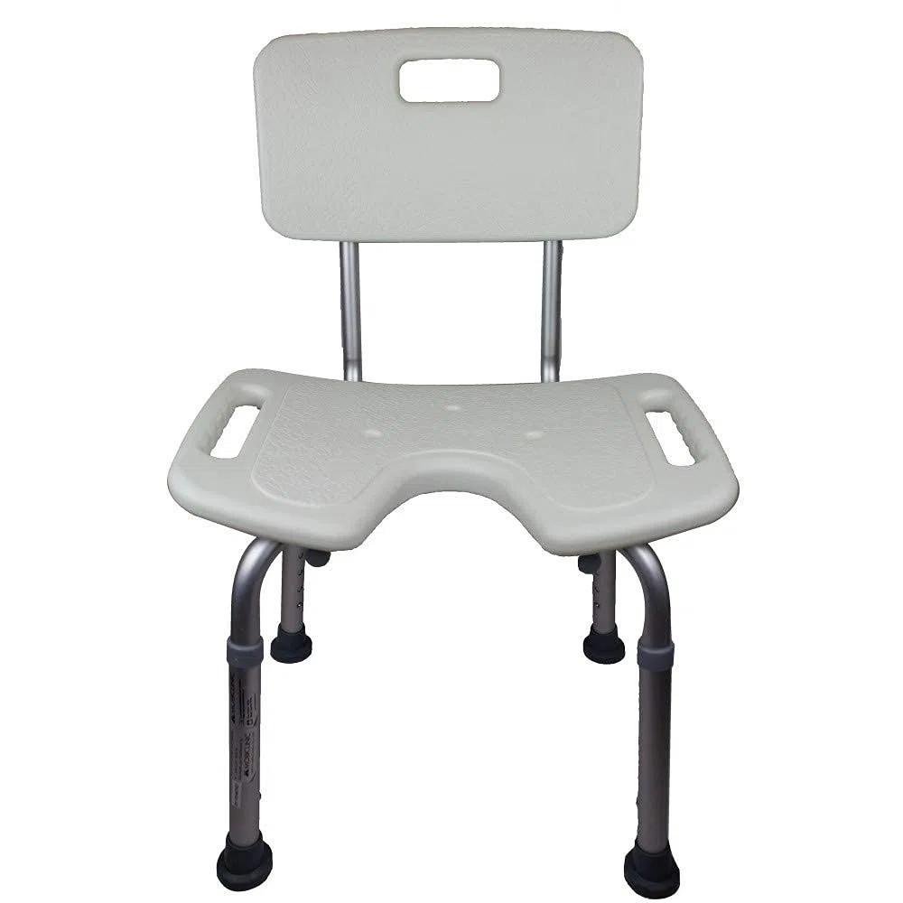 Mobiclinic, Silla de baño, Marisma, Taburete Ducha, Marca española, Asiento en u, Ortopédica, Altura Regulable, con Respaldo, Conteras Antideslizantes, para Personas Mayores, Movilidad Reducida