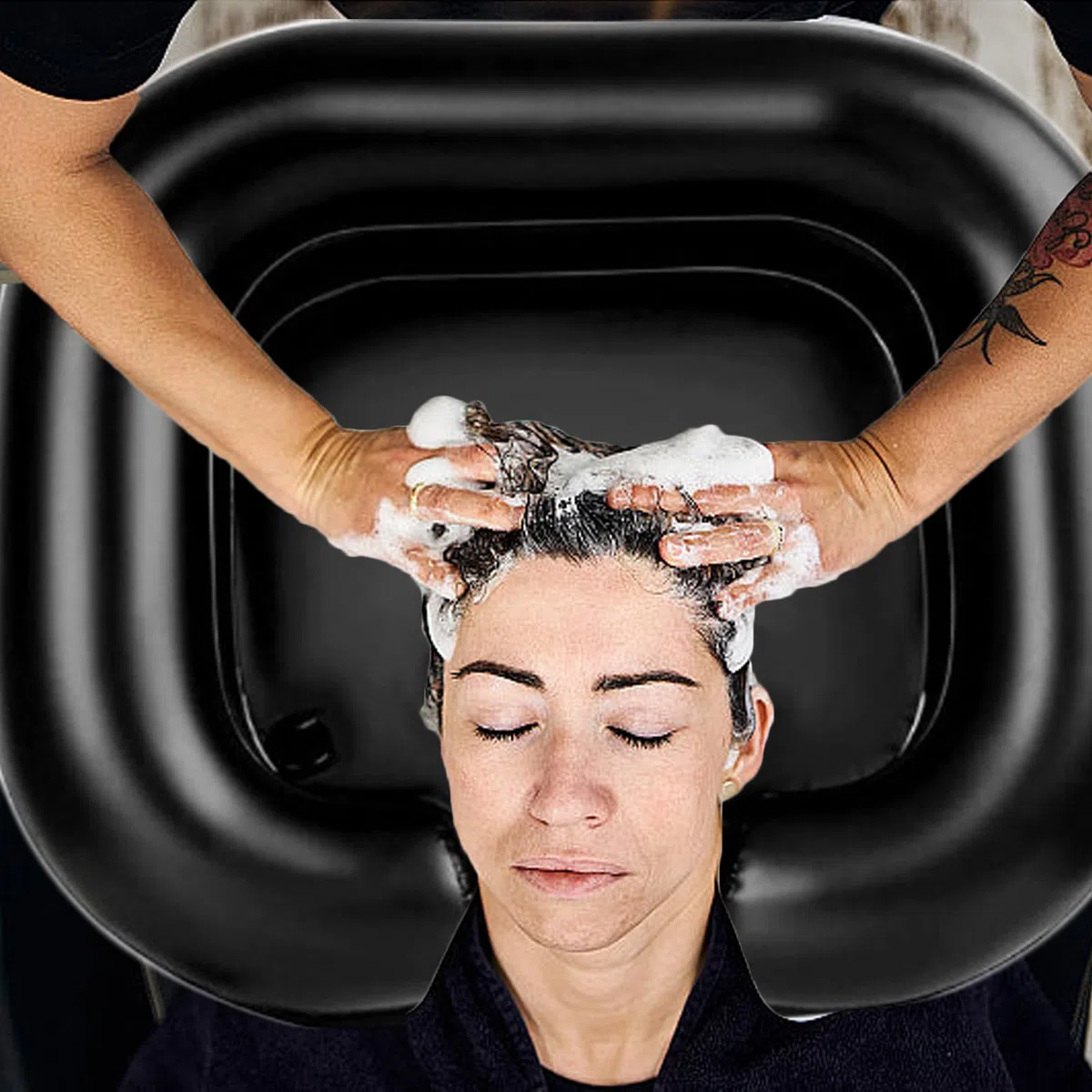 Lavabo de pelo con champú inflable, manguera de escape de 1 m, lavado de pelo para altitud, para mujeres embarazadas, pacientes lesionados