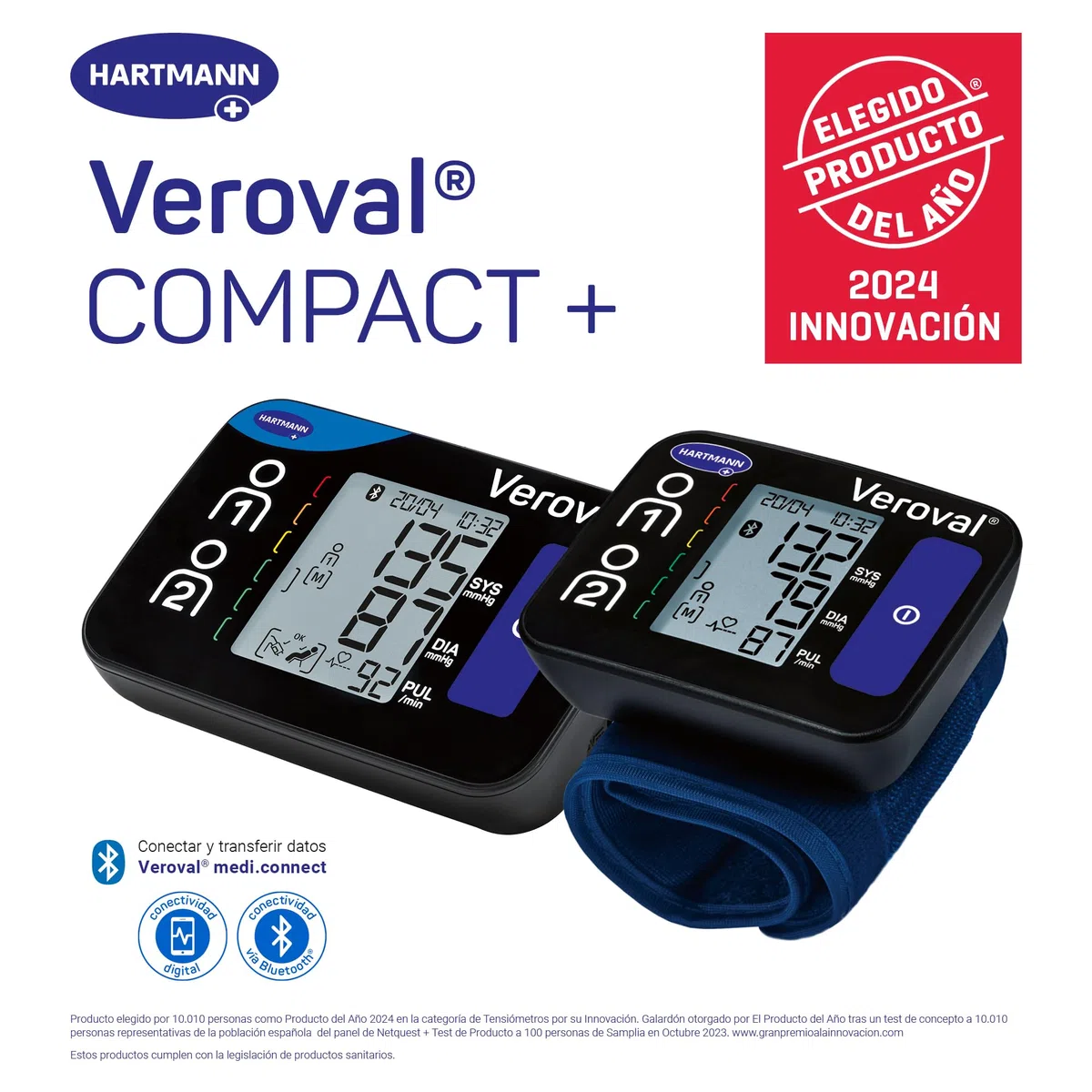 VEROVAL Compact +, Tensiómetro de Brazo Digital, Aparato para Medir la Tensión Arterial, Triple Medición Atutomática, Rápido y Preciso, Ergonómico, 200 Lecturas, Talla Universal (22-42cm)