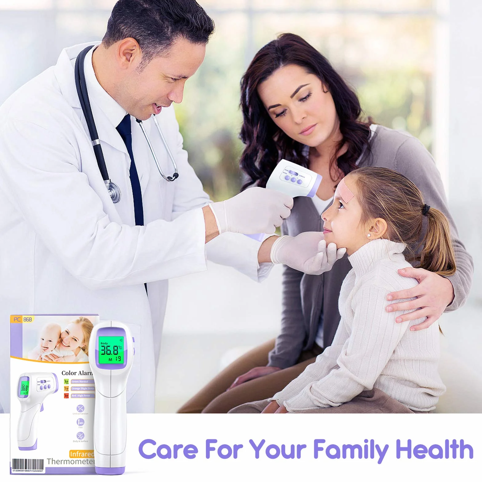 Termometro Digital Frente, KKmier Termometro Digital Bebe sin Contacto con Pantalla LCD, Termómetro de frente y oído para Bebé, Adultos, Hospital, ℃ y ℉ Conmutable con Alarma de Fiebre