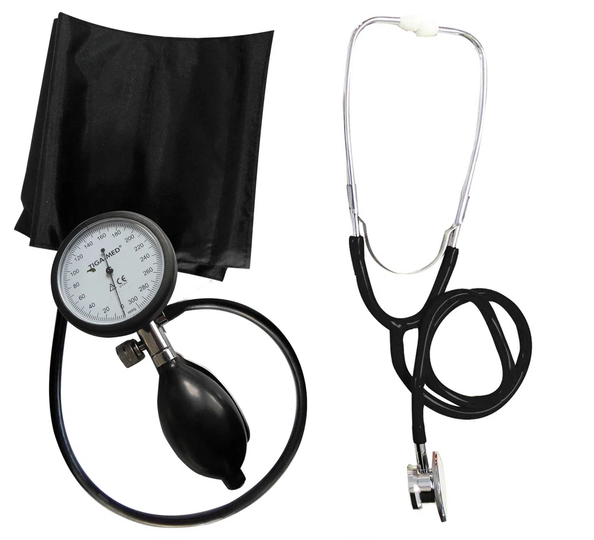 Tiga Pro 1 K 1 - Tensiómetro de brazo y estetoscopio de doble cabezal, color negro
