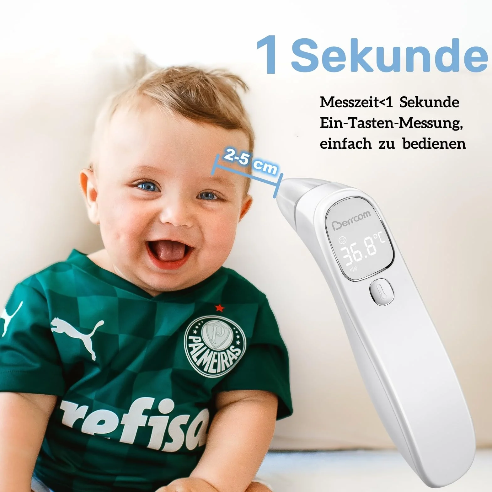 Berrcom Termómetro de fiebre sin contacto para frente y oído, termómetro digital médico por infrarrojos, termómetro de frente para bebé, adulto con alarma de fiebre, lectura instantánea